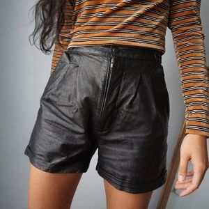 Vintage Genuine Leather High Waist Shorts